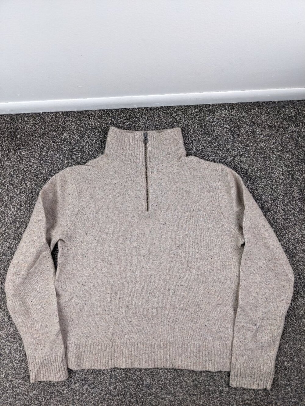 2020 J Crew Sweater 1/2 Zip Merino Wool Donegal Flecked Beige Tan Mens Small